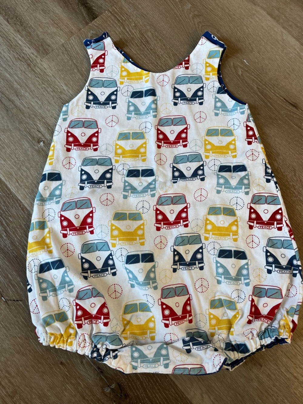 Handmade Reversible VW Bus/Anchor Print Baby Bubble Romper - Red, Yellow, Blue